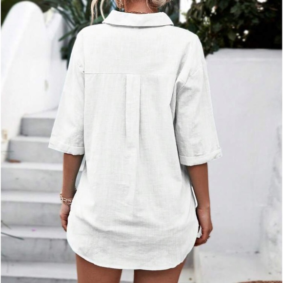 Classic Side Slit Button Down Semi Sheer Shirt Top Blouse - Picture 2 of 5